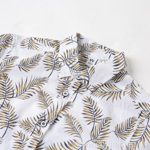 boy's cotton linen print long sleeve shirts